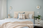 Bedroom, soft blue bedroom, bedroom featuring Resene Half Duck Egg Blue