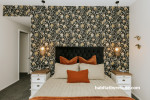 Bedroom, bedroom featuring statement Resene Wallpaper