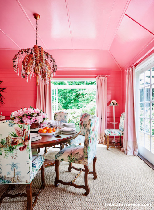 dining room inspiration, pink interior ideas, feature dining room, interior inspiration, resene 