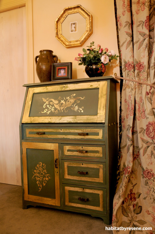 painted furniture, upcycled furniture, gold painted furniture, painted sideboard, French inspired
