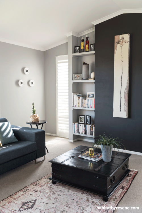 family room, black, neutrals