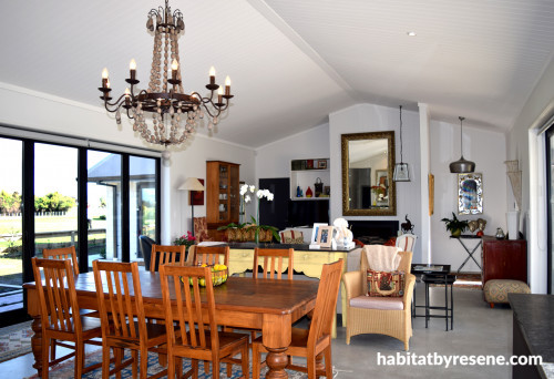 French country, white dining room, white kitchen, chandelier, white living room, white lounge
