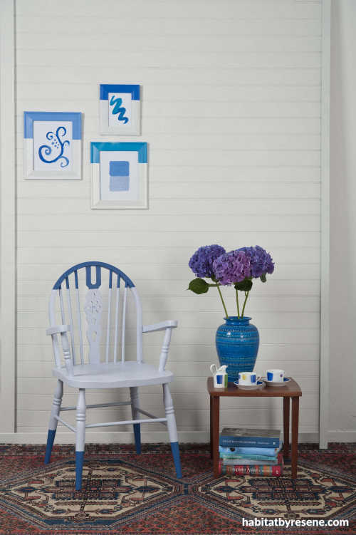 painted furniture, upcycled furniture, dip painted furniture, dip painting, blue and white