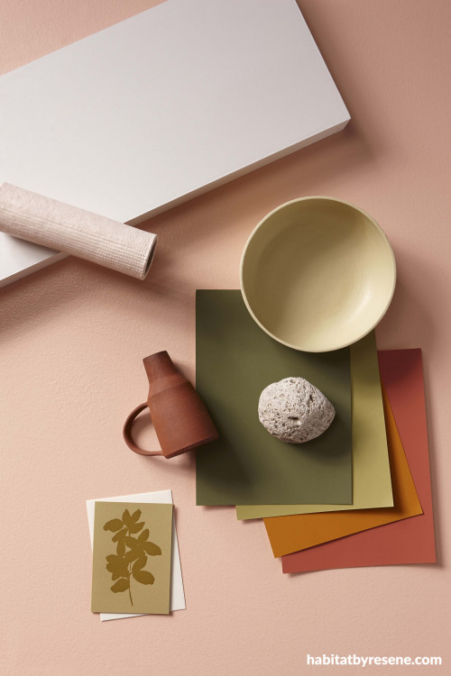 moodboard, interior, bold, rose, orange, terracotta, paint swatches
