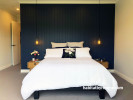 dark blue, bedroom, resene dark side, tongue and groove, gisborne, farmhouse