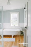 tongue and groove wall, heritage bathroom, claw foot bath, bathroom inspiration, blue bathroom, Resene